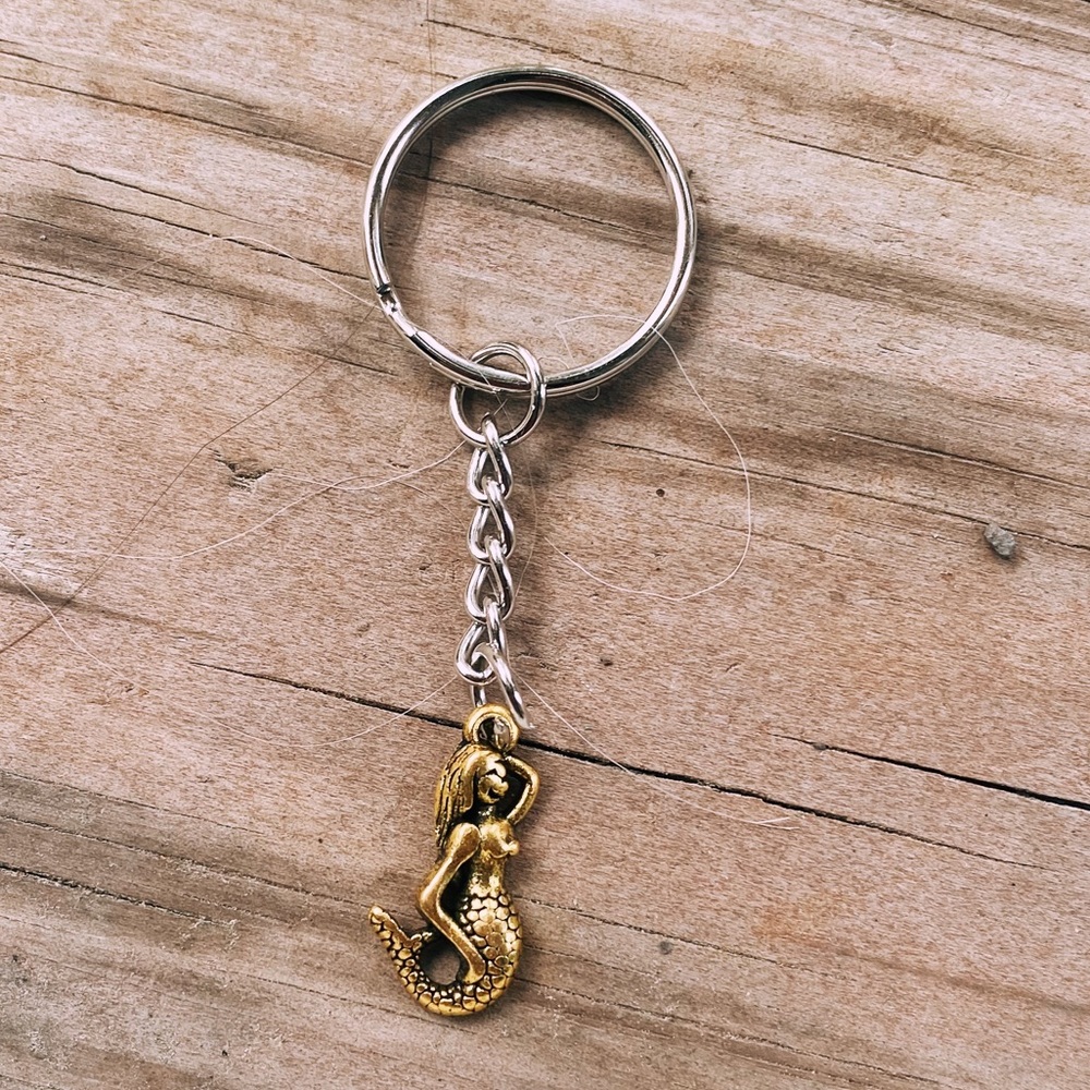 Gold mermaid keychain silver handmade gift ocean vacation fairytale Ariel beach